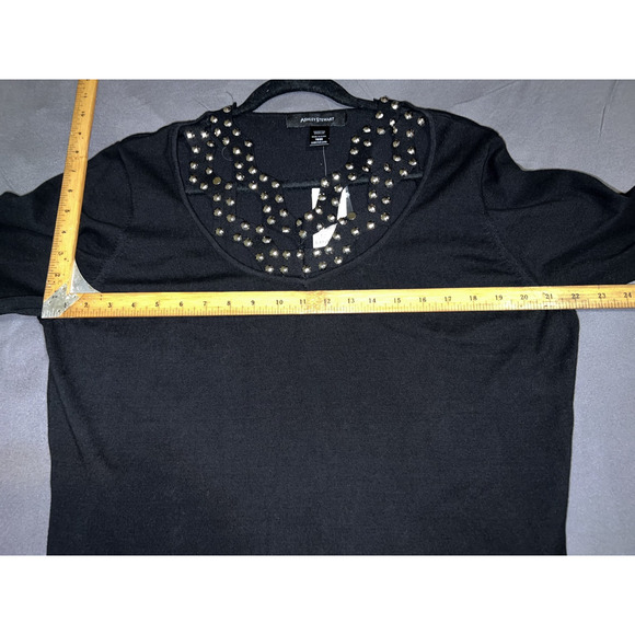 New ASHLEY STEWART Top Sz 18/20 Black Nailhead Stud Strappy Neck Knit Pullover - Picture 7 of 10